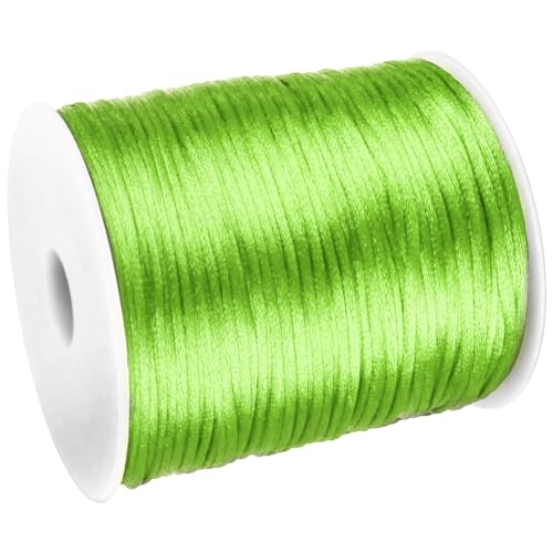 2mm x 300Feet Satin Nylon Cord, Silky Smooth Nylon String for Jewelry Making Bracelet Necklaces Beading Thread Rattail Macrame Kumihimo Chinese Knot Craft (Fluorescent Green) - color: Fluorescent Green