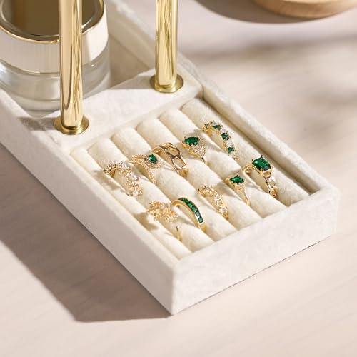 bussdis 2 Tier Bracelet Holder Display - Detachable T Bar Beige Velvet Bracelet Holder, Jewelry Holder Organizer for Bracelet, Necklace, Earrings, Rings - color: Beige
