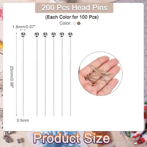 MECCANIXITY 200Pcs Plated Ball Head Pins Jewelry Making 24 Gauge 25mm Wire Head Pins Brass Ball Head Pins End Head Pins for DIY Craft Necklaces Bracelets Earrings, Bronze and Silver - color: Bronze and Silver, size: 25mm