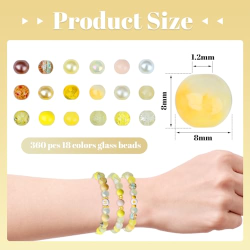 DUQGUHO 8mm Yellow Beads for Jewelry Making Yellow Glass Beads for Crafts Bracelets, Necklaces & DIY Crafts Glass Round Bead 360PCS - color: 4-Yellow