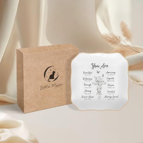 LITTLEBIGGER Christian Gifts – Bible Verses Jewelry Tray, Personalized Jewelry Dish, Spiritual and Religious Gifts for Women, Christian Faith-Based Gifts, Godmother Gift Ideas, Mothers Day gifts - style: Cross-Wavy square