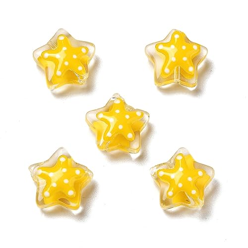 DanLingJewelry 30Pcs Yellow Star Beads with Dot Pattern Shiny Glass Star Beads for Jewelry Making DIY Craft - color: 30pcs -star