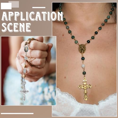 SUNNYCLUE 1 Box 48Pcs 12 Styles Rosary Cross and Centerpiece Rosary Crucifix Charms Tibetan Gold Silver Bronze Cross Amulet Chandelier Links Pendants for Jewelry Making DIY Necklace Bracelets Crafts - style: Rosary Charm 3