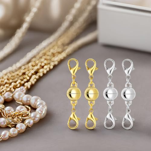 925 Silver Double Lobster Magnetic Necklace Clasps (6pcs | Gold Silver) - color: 6pcs | gold silver
