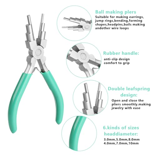 2 pcs Jewelry Pliers Set, Include: 6-Inch 6-Step Bail Making & Nylon Jaw Pliers for Wire Wrapping - style: green