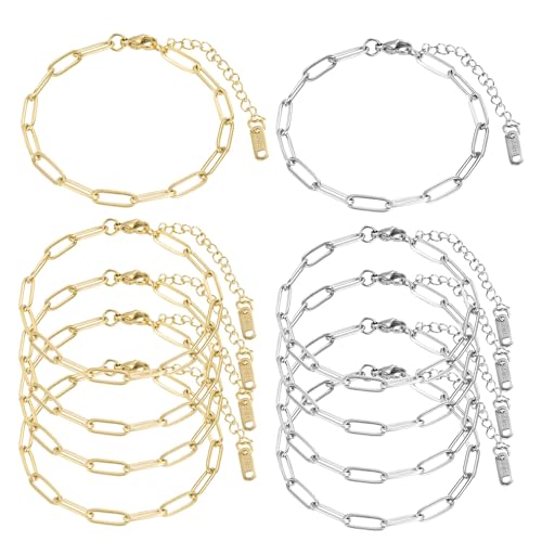 HUISUYTON 10 PCS Charm Bracelet Chain, 18K Gold Charm Bracelet Kit, 6.3Inch Paperclip Chain Bracelets, Chain Bracelet for Jewelry Making, Adjustable Jewelry Charm for Crafting and Gifting - color: Gold+Silver
