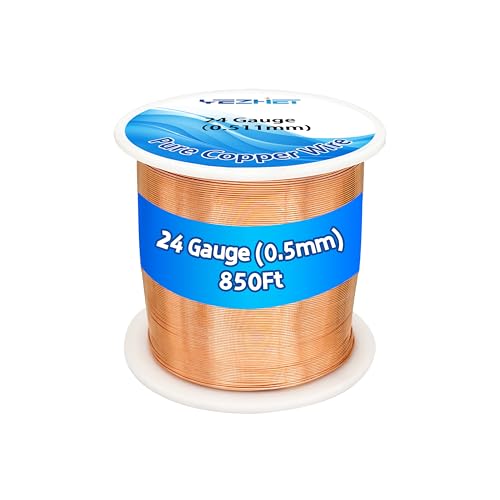 24 Gauge Solid Soft Copper Wire (850Ft, 16OZ) for Electroculture Gardening Plants, Bare Pure Copper Wire Jewelry Making Craft - size: 24GA