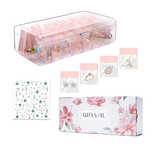 Jewelry Organizer and Storage Box with 24 EVA Anti Tarnish Bags, Travel Acrylic Case for Earrings, Necklaces & Rings, Elegant Gift for Women & Girls (S&Organizer(Clear)) - size: S&organizer(clear)