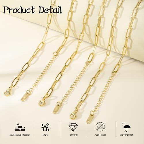 Wurosi 30PCS Paperclip Charm Bracelets Chain for Jewelry Making,6.3Inch 18K Gold Plated Bracelet Chain DIY Charm Bracelet Kit with Lobster Clasps(Gold) - color: Bracelets 30pcs Gold