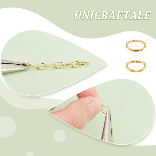 UNICRAFTALE 100 Pcs 304 Stainless Steel Oval Jump Rings, Golden, 5.7mm Wide, 7.5mm Long, 19 Gauge, Perfect for Jewelry Making DIY Craft Earring Bracelet Pendant Choker Findings - size: 7.5mm