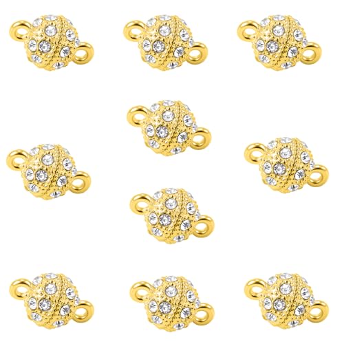 10PCS Magnetic Jewelry Clasps, Crystal Ball Connectors, Magnetic Necklace Clasps and Closures Easy-to-Use for Jewelry Closures (Gold) - color: gold