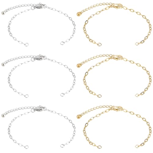 SUNNYCLUE 1 Box 16pcs Adjustable Slider Chain Links Paperclip Bracelet Chain 304 Stainless Steel Silver Gold Bracelet Charms Link with Lobster Clasp for Jewelry Making Bracelet Women Gifts DIY Crafts