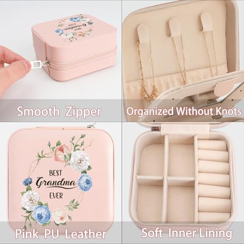 Grandma Gifts Best Grandma Ever Jewelry Box Valentines Mothers Day Christmas Birthday Gifts for Grandmas Granny Nana Mimi Gigi Grandmother Gift Pink Portable Travel Jewelry Case Organizer - color: grandma