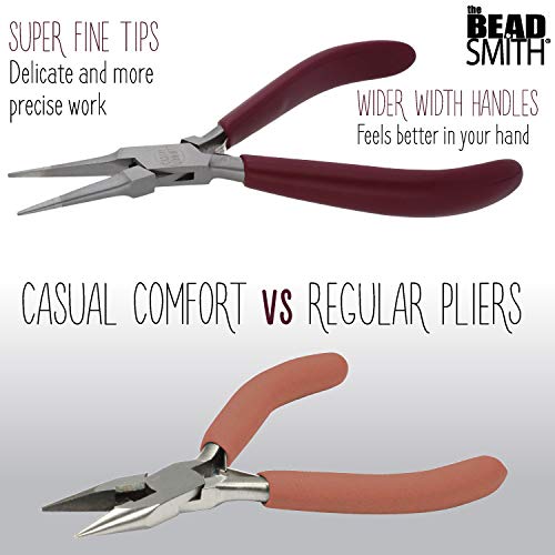 The Beadsmith Long Chain Nose Pliers – 6.25-Inches (160 mm) Jewelry-Making Tool w/Polished Steel Head, PVC Comfort Grip, & Double-Leaf Springs (Pack of 2) - size: 5.5inches (Pack of 2)