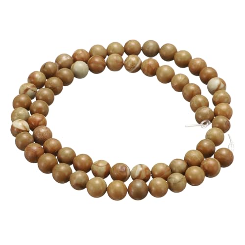 HARFINGTON 50pcs Natural Stone Beads 6mm Wooden Grain Yellow Gemstone Round Gemstone Stone Loose Beading Real Genuine Smooth Balls Bead for Jewelry Making Bracelets Necklace Earrings DIY - color: Wooden Grain Yellow Gemstone, size: 6mm