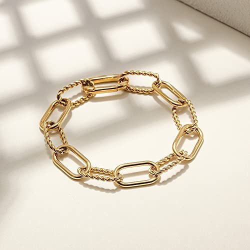 CIUNOFOR 14k Gold Filled Cable Wire Bracelet for Women, 7.8 inches Classic Twist Rope Threader Interlocking Bracelet Textured Link Chain, Fits 6.8”–7.4” Wrists