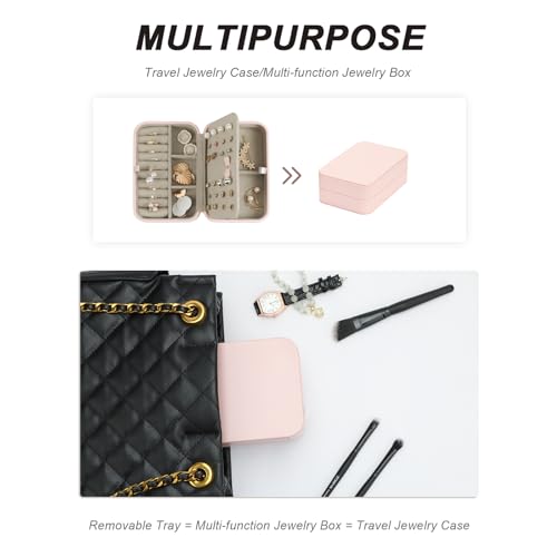 Large Jewelry Travel Organizer, Large Travel Jewelry Box with Removable Jewelry Tray, 2-Layer Jewelry Boxes for Women, Pink - color: A Gentle Pink