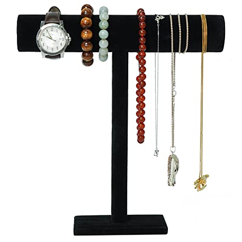G Ganen T-Bar Necklace Holder Jewelry Display Stand; Black Velvet Holder Organizer for Necklace, Chains, Bracelets, Watches, Headphones; 12” High*11”Cross