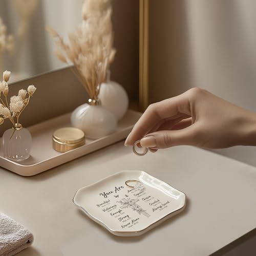 LITTLEBIGGER Christian Gifts – Bible Verses Jewelry Tray, Personalized Jewelry Dish, Spiritual and Religious Gifts for Women, Christian Faith-Based Gifts, Godmother Gift Ideas, Mothers Day gifts - style: Cross-Wavy square