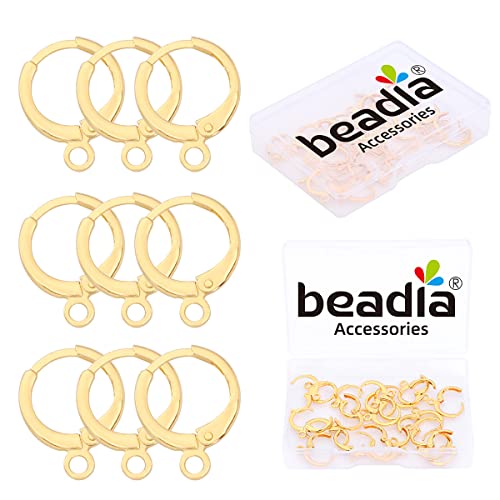 BEADIA 18K Gold Plated Earring Hooks Round 12mm 20pcs for Jewelry Making Findings - size: Round Hooks 12mm