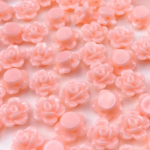 200pcs Acrylic Rose Flower Beads Candy Color Flat Back Spacer Beads Loose Pastel Colorful Decor for DIY Crafts Jewelry Making Bracelet Necklace Earrings(Pale Pink) - color: Pale Pink