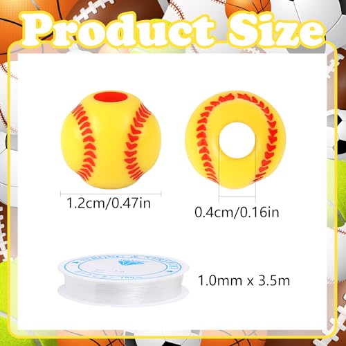 100pcs Baseball Beads with 5.5 Yard Elastic Rope,Acrylic Softball Beads Sports Bead DIY Spacer for Necklace Bracelet Keychains Handmade Jewelry Making Accessories Craft Supplies,12mm(Baseball) - color: Baseball