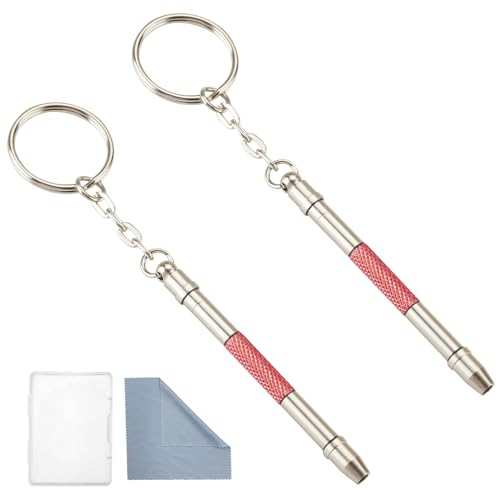 Glasses Repair Kit with Precision 5 in 1 Mini Screwdrivers Set Keychain for Eyeglasses, Sunglasses, Jewelry, Watch, Electronics, Toy, Eye glass Repairing Kit, Hex, Phillips, Flat Head (2pcs Red) - color: 2pcs Red