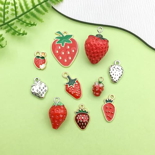 Sailanzi 40pcs Alloy enamel strawberry series Pendant Jewelry Making DIY Keychain Earrings Pendant Various Design Charms for Jewelry Making Bracelets Necklace (SN665) - color: SN665