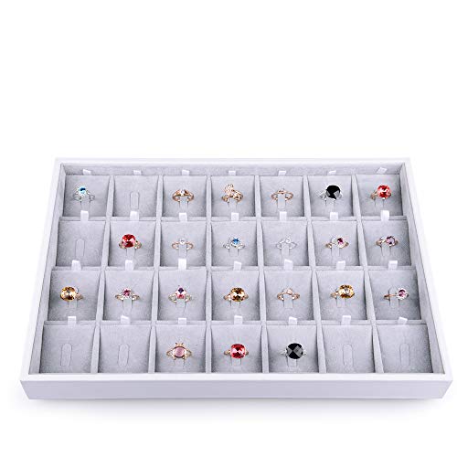 Oirlv 28 Region Ring Display Tray Stackable Jewelry Organizer Trays Leather Rings Storage Case - size: 28 Grid Ring Insert Cards Tray