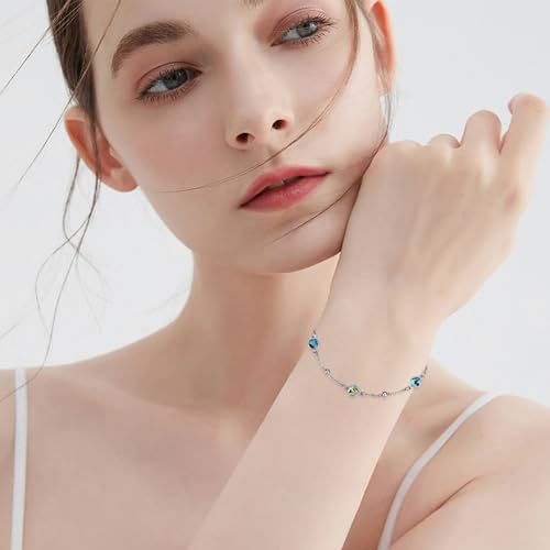 HPQQ Anklet Bracelet for Women 925 Sterling Silver Natural Stone Chain Bead Ankle Bracelet Beach Summer Fine Jewelry Mothers Day Birthday Gifts for Women Mom Wife - color: Bracelet-7"-9"-Abalone