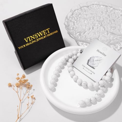 Vinswet 45pcs 8mm Howlite Natural Stone Beads Round Genuine Real Stone Beading Loose Gemstones DIY Smooth Bead for Bracelet Necklace Earrings Jewelry Making - color: Howlite, size: 8mm