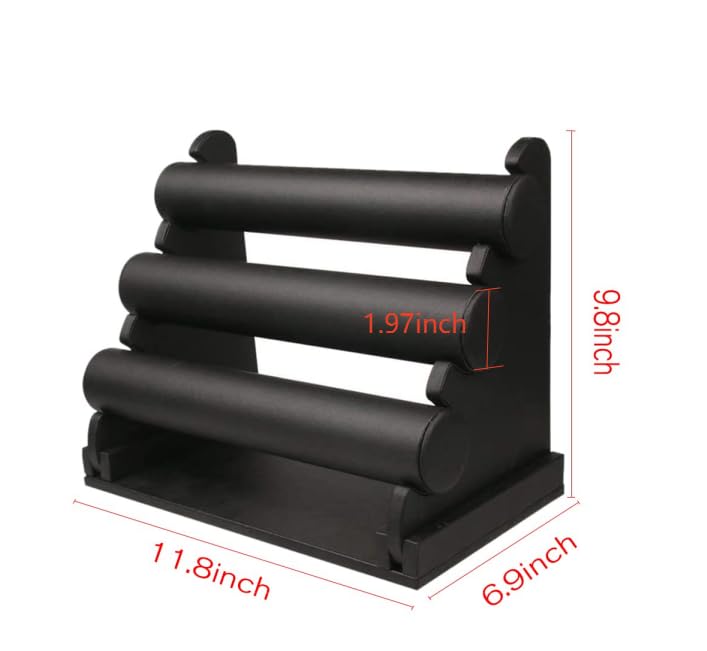 ChezMax Triple Tier Jewery Display Removable Bracelet Holder Jewelry Stand Necklace Stand Jewelry Towers and Watch Holder for Home Organization - color: A- Black PU Leather