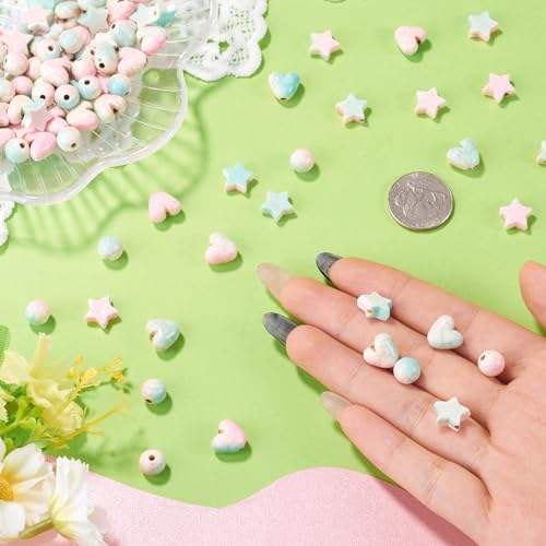 Craftdady 120Pcs Heart Beads Acrylic Round Star Crackle Beads Two Tone Imitation Turquoise Loose Bead Colorful Spacer Bead for Valentine Day Bracelet Necklace Earring DIY Crafts-3 Styles - color: Two Tone Color Crackle Bead