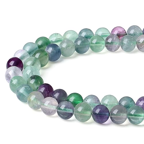 LAIDANLA Colorful Fluorite 8mm Natural Stone Beads Round Loose Gemstone Stone Beads for DIY Bracelet Necklace Earrings Jewelry Making Polishing Genuine Real Beading Crystal 96PCS 2 Strand 32" - color: O-Colorful Fluorite, size: 8mm