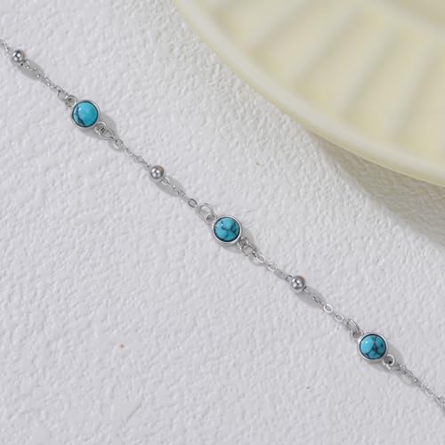 HPQQ Anklet Bracelet for Women 925 Sterling Silver Natural Stone Chain Bead Ankle Bracelet Beach Summer Fine Jewelry Mothers Day Birthday Gifts for Women Mom Wife - color: Anklet-9"-11"-Turquoise