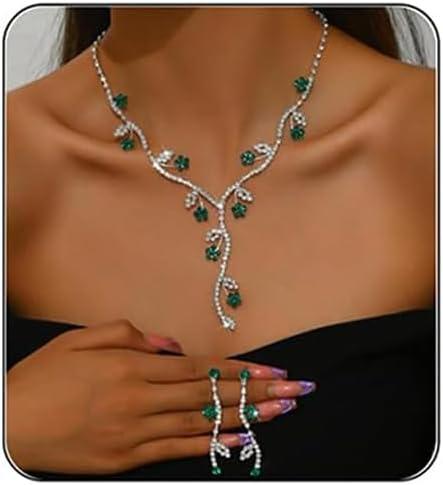 PINK TOWN Vintage Rhinestone Bridal Jewelry Sets,Crystal Wedding Prom Earrings Necklace Bracelet Set Fashion Zircon Bride Jewelry Dress Accessories for Women