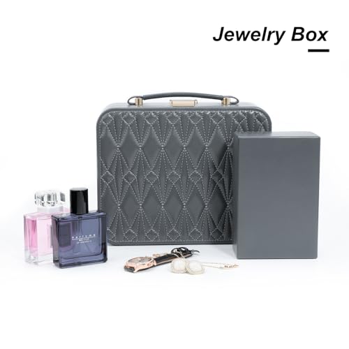 Travel Jewelry Case Large, Jewelry Box Large Jewelry Travel Organizer Jewelry Case with Handle, Best Gift for women Girls, Grey - color: Modern Grey