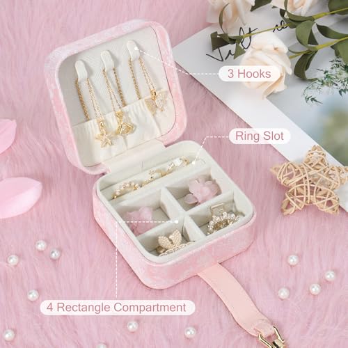 DesignSter Jewelry Box, Buckle Women's Small Travel Jewelry Box, Small Portable Jewelry Storage Box with Jacquard Embroidery for Rings Earrings Necklaces Bracelets, Pink - color: Blue