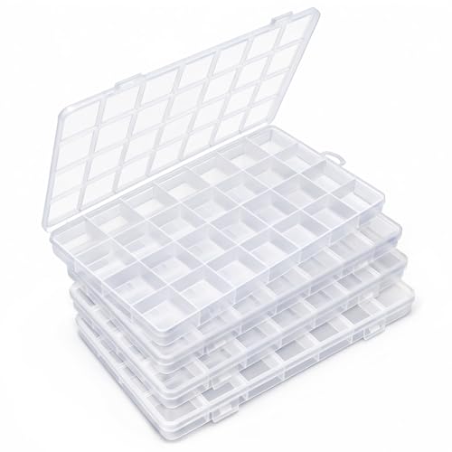 IOOLEEM 28 Grids Plastic Bead Organizer Box, Organizer Container Storage Box, Dividers for Bead Arts and Crafts.(4 Pack) - color: Clear, size: 28 Grids (4 pack)