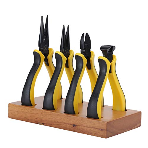 Professional Watch Repair Pliers Set, Precision Diagonal Flat and Pointed Nose Pliers with Wooden Storage Base for Watchmaking and Jewelry Repair
