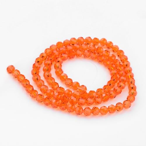 Perlin Czech Bohemian Crystal Glass Beads Faceted Round 4mm 90 Pieces Loose Spacer 1 Strand Beads for DIY Jewelry Earrings Necklace Bracelet Making (Orange) - color: orange