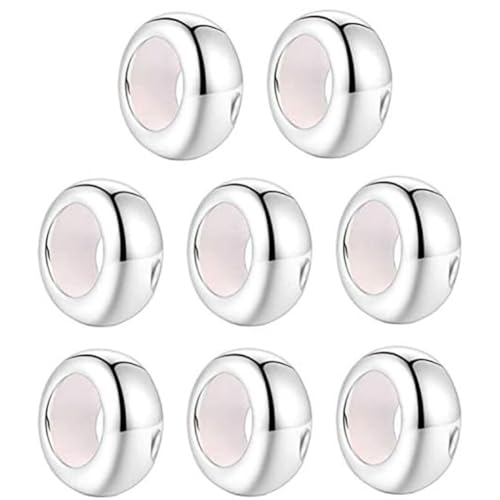 Clip Stopper Charms Sterling Silver Rondelle Spacer Bead Charm Stopper Charm for Pandora Charm Bracelets - color: Silver (8 pcs )