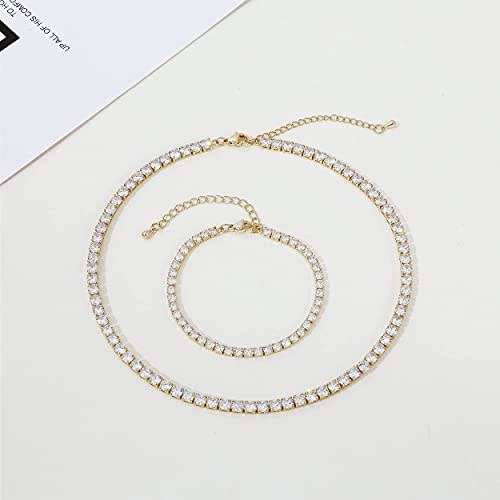 Tewiky Layered Necklaces for Women Non Tarnish- Chunky 14k Gold Plated Herringbone/Snake/Rope/Box/Cuban Link Chain for Women Waterproof Layering Stack Choker Necklace Trendy Dainty Tarnish Free Jewelry Set - color: Tennis Necklace Set Gold