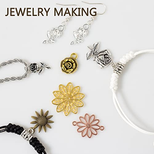 stino 100g Metal Pendant Charms for Jewelry Making, Bulk Silver & Gold Plated Charms for Braclet Necklace Crafts, Animal Plant Flower Pet and so on - color: Flower Mixed Color