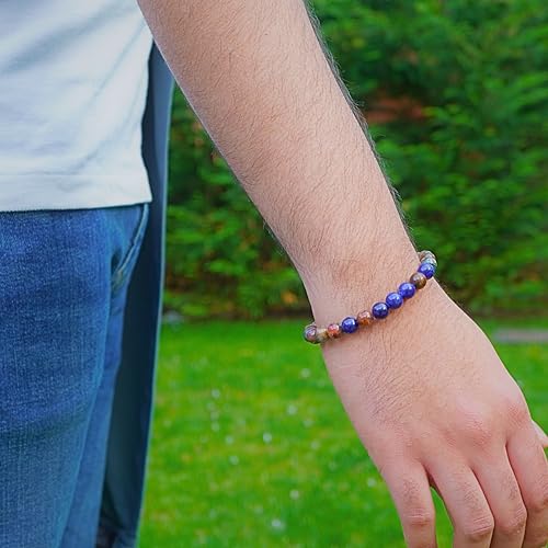 Black Obisidian Bracelets for Men 8" Inch Full Stretch Healing Crystal Bracelet, Beaded Charm Bracelet for Men Gifts Fathers Day Anniversary Birthday Gifts for Him - color: Jasper & Sodalite Bracelets
