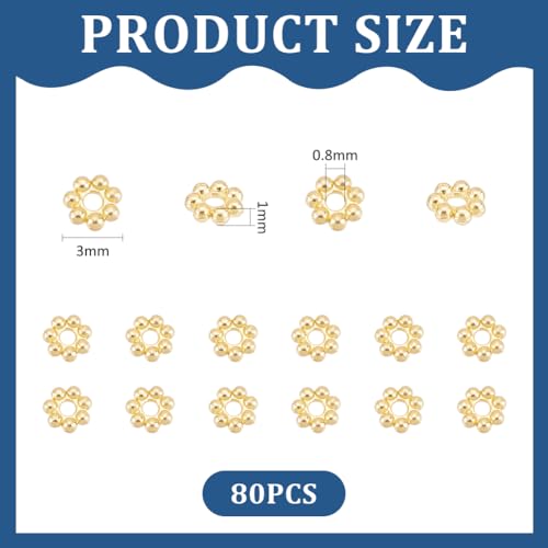 UNICRAFTALE 80pcs Stainless Steel Spacer Beads Flower Spacer Beads Mini Metal Beads Golden Daisy Beads Flower Shaped Loose Beads Accessories for Bracelets Necklaces Jewelry Making - size: 3mm