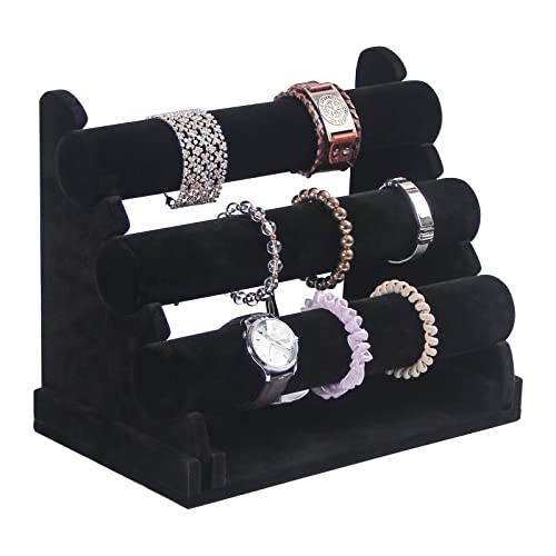3 Tier Detachable Black Velvet Bracelet Holder, Bracelet Jewelry Display Stand For Selling, Watch Scrunchie Head Ties Rack Organizer For Show (Black Velvet) - color: Black Velvet