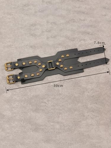 GelConnie Leather Cuff Bracelet Punk Braided Bracelets Rock Leather Wristbands Faux Mens Leather Bracelet Gothic Viking Bangle Adjustable Wrap Bracelet for Women,Men - color: Leather Wide Band Bracelet