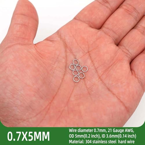 1000PCS 5mm 0.7mm Thickness 21 Gauge Stainless Steel Jump Rings, Unwelded Metal Round O Rings for Necklace Bracelet Keychain Chainmail Jewelry Making - size: 5mm OD-0.7mm Thick-21 Gauge