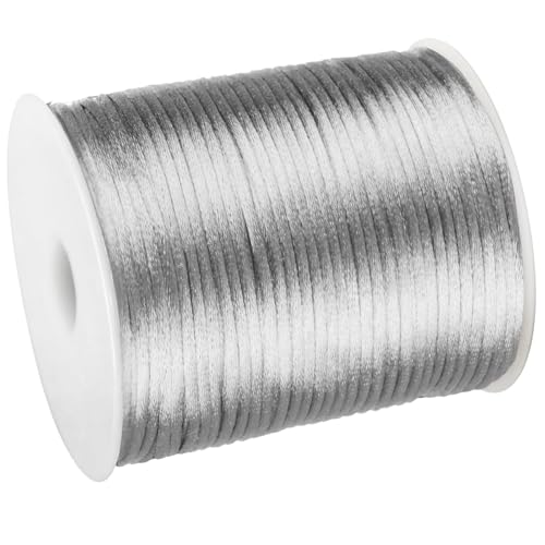 2mm x 300Feet Satin Nylon Cord, Silky Smooth Nylon String for Jewelry Making Bracelet Necklaces Beading Thread Rattail Macrame Kumihimo Chinese Knot Craft (Silvery) - color: Silvery
